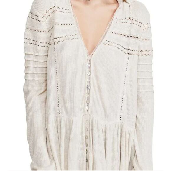 Free People Set to Stun Tunic Top Small White Lace Cotton Linen Cottage Boho - Picture 5 of 15